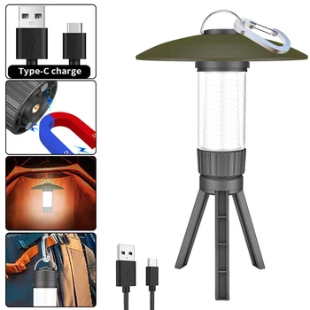 Светодиодные уличные кемпинговые фонари Type-C USB, перезаряжаемый ночник IPX4, водонепроницаемый, с карабином, многофункциональный светильник для палатки