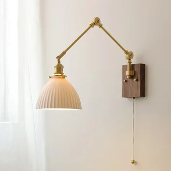 Современный настенный светильник, Новая керамическая прикроватная тумбочка из скандинавской меди, Регулируемая светодиодная лампа с выключателем, Светильник для внутреннего освещения, светильник для дома E27