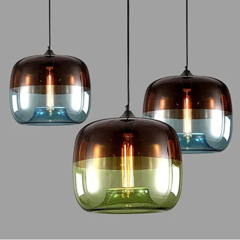Современный стеклянный подвесной светильник с синезеленым абажуром креативная кухня ресторан бар кафе внутреннее освещение промышленная подвесная лампа