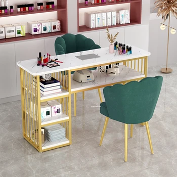 Столики для маникюра Nordic Golden, современный профессиональный маникюрный стол с пылесосом, светильник, стол для хранения роскошной салонной мебели, стол для маникюра