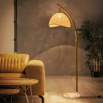 Тканевый торшер в стиле Ваби-саби Creative Homestay Bamboo Art Lamps Ретро гостиная Чайный домик Японская стоячая лампа