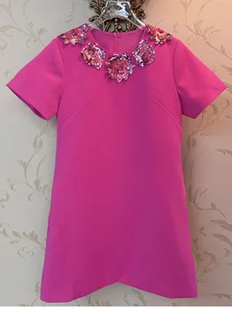 Хай-СТРИТ, новейшее модное стильное дизайнерское женское платье с блестками и цветами с короткими рукавами 2024 года