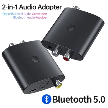 Цифро-Аналоговый Аудиопреобразователь DAC Bluetooth 5,0 Приемник 2 в 1 Оптический 3,5 мм Разъем AUX RCA Стереодинамик ТВ Беспроводной Адаптер