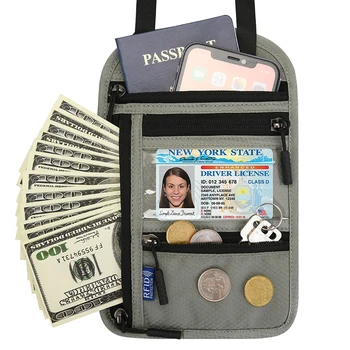 Шейная Rfid-обложка для паспорта, женская Мужская дорожная сумка со скрытой блокировкой и держатель для паспорта, удостоверение личности, держатель для телефона, кошелек для монет, кошелек