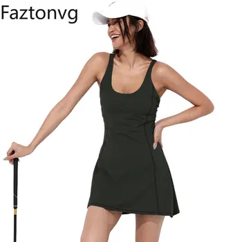 Женская теннисная экипировка Faztonvg, однотонное платье трапециевидной формы без рукавов для бадминтона, повседневные короткие юбки для занятий йогой, летняя одежда для спортзала 2023 года выпуска